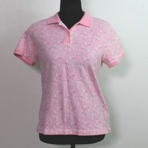 Lands' End Pink & White Floral S/S Polo Shirt